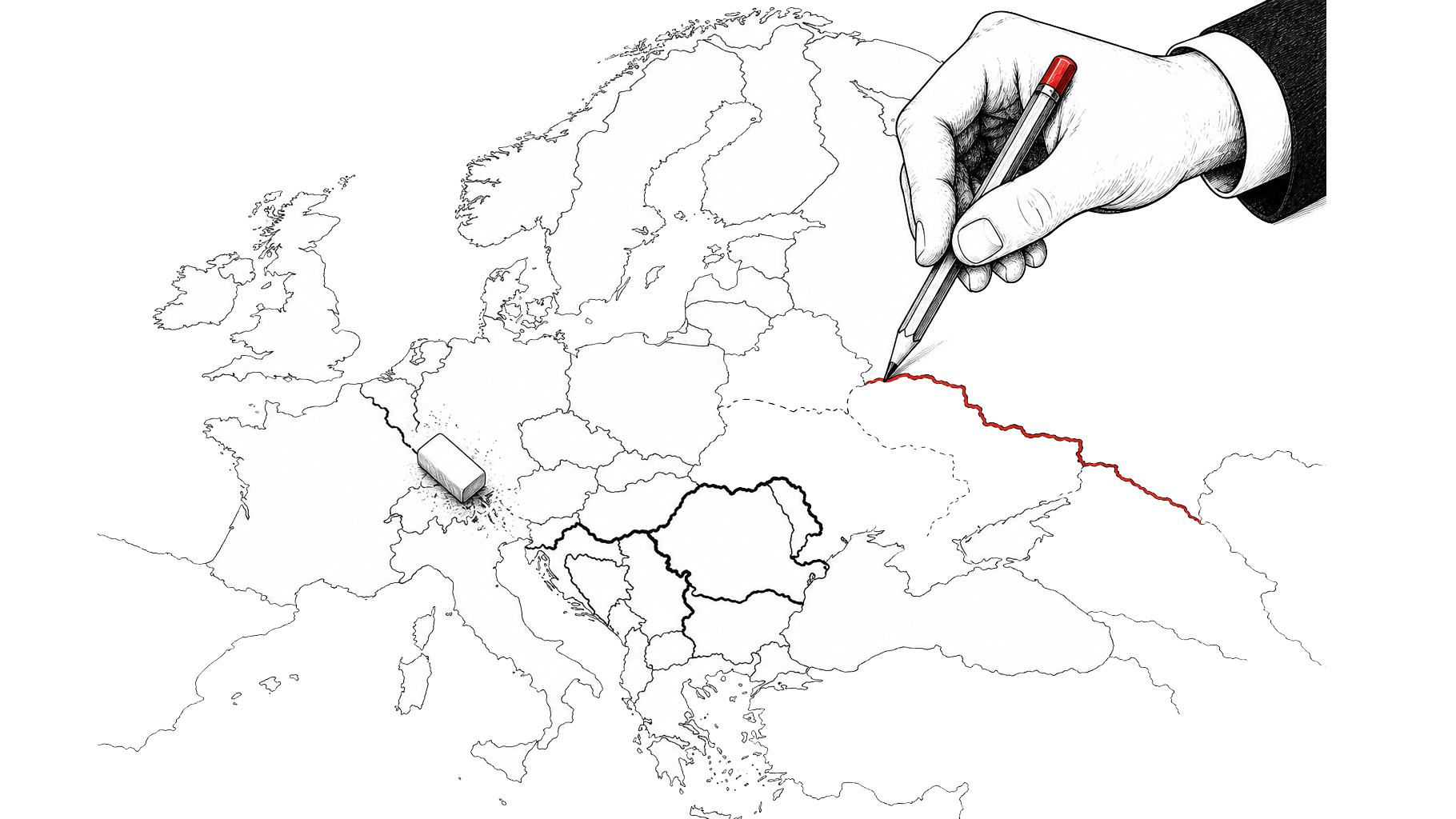 Илустрација цртања и брисања граница на тлу Европе