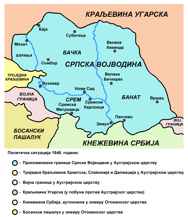 Историјска мапа Српске Војводине из 1848. године