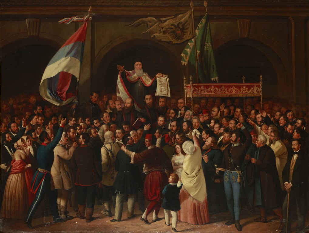 Мајска скупштина Срба у Сремским Карловцима 1848. године, када је проглашена Српска Војводина, слика Павла Илића из XIX века