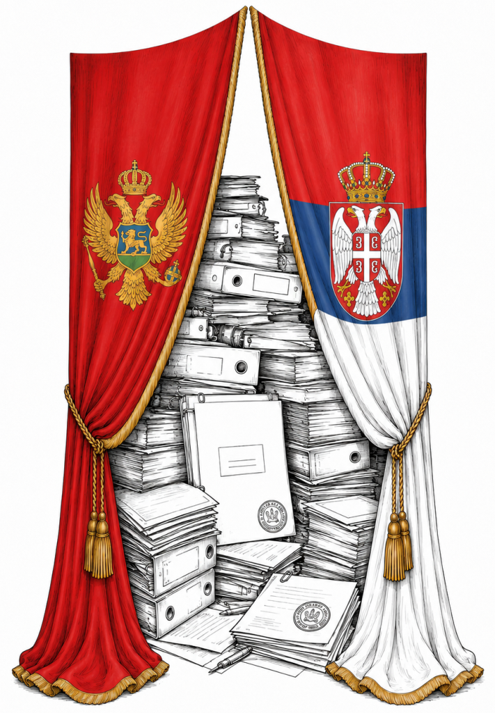 Илустрација односа Црне Горе и Србије кроз заставе две државе и стара документа