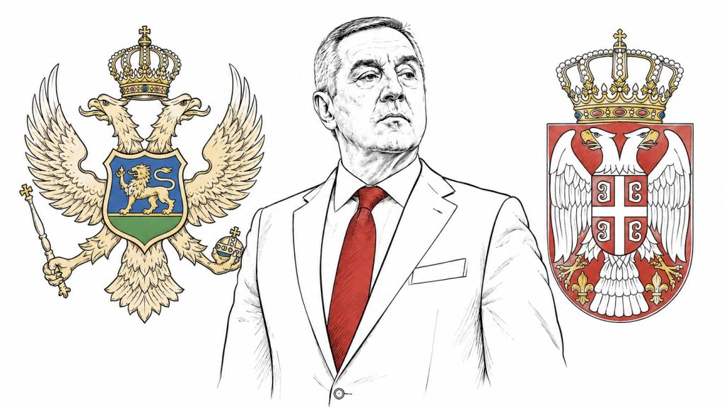 Мило Ђукановић, бивши председник Црне Горе, на илустрацији уз црногорски и српски грб
