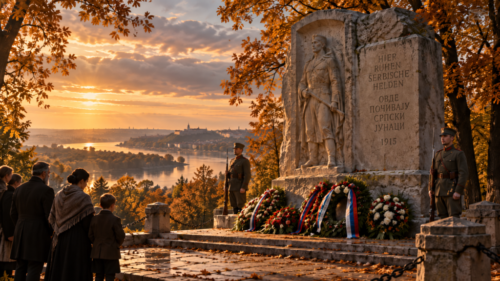 Илустрација споменика српским јунацима погинулим у одбрани Београда 1915. године